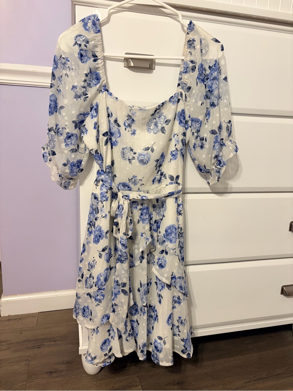 Trixxi White Midi Dress with Blue Floral Print